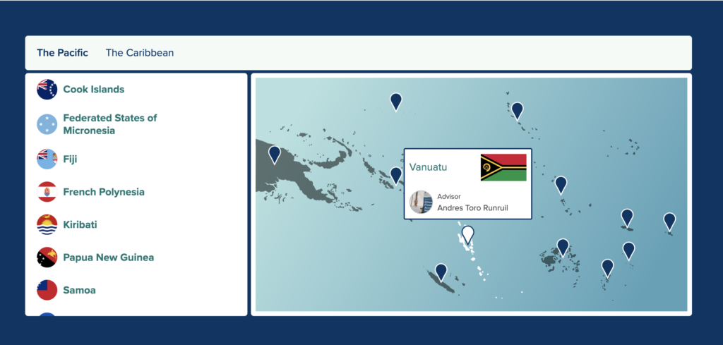 map and list of countries CFAN works with in the Pacific